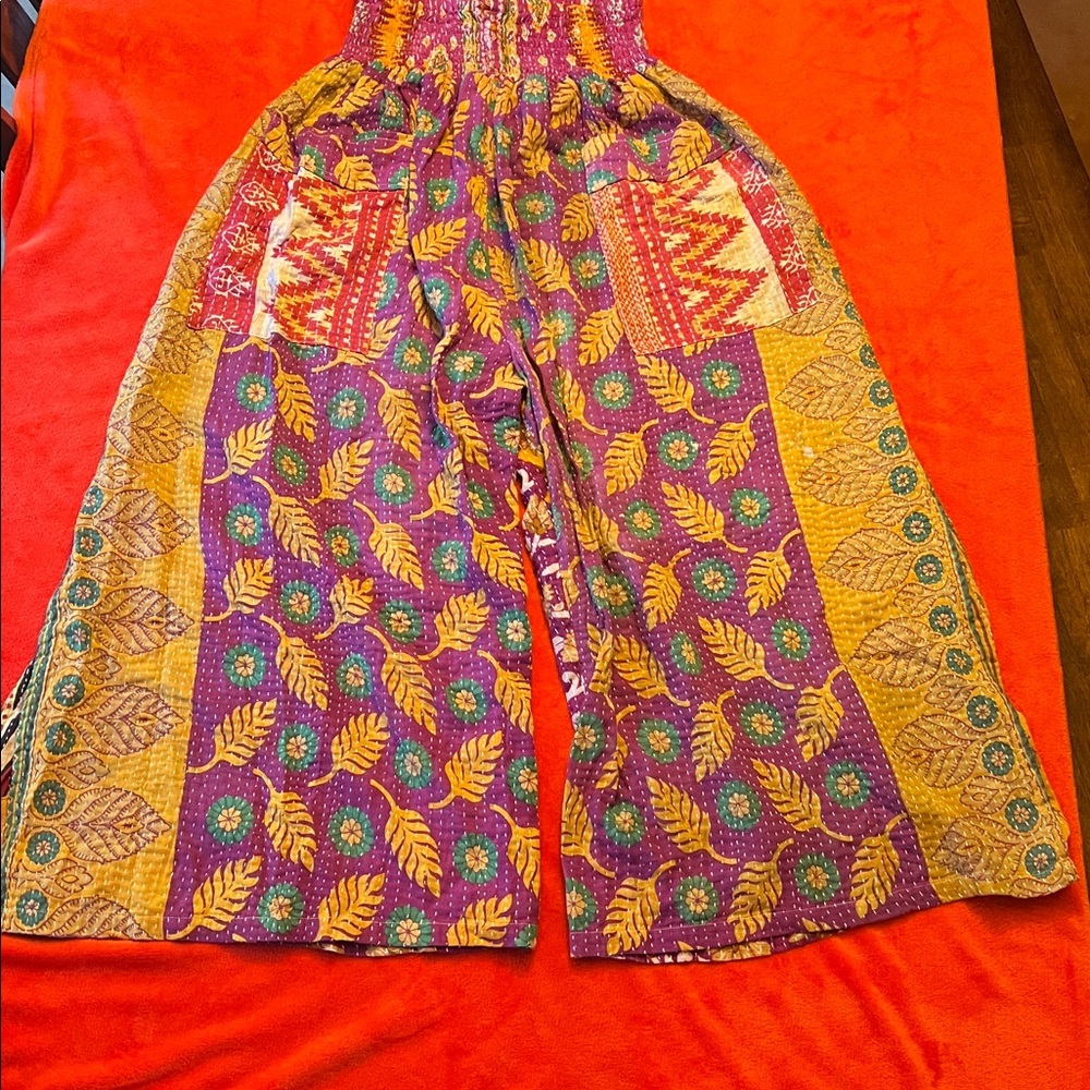 Vibrant Purple and Yellow Wide Leg Pants